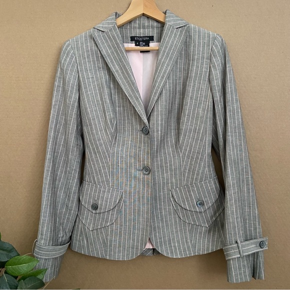 ETCETERA Linen Gray + Pale Pink Pinstriped Blazer 🌸ABSOLUTELY GORGEOUS - Picture 5 of 15